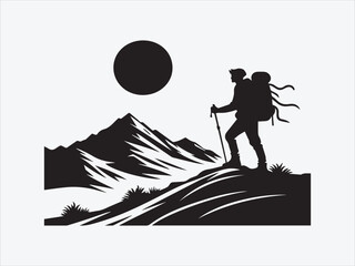 Obraz premium Hiker on Mountain Silhouette with Scenic Outdoor Landscape for Adventure and Nature Exploration Themes