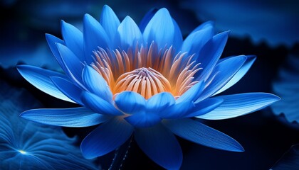 an elegant blue lotus highlights delicate petals and vivid colors