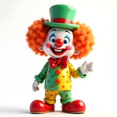 Cheerful Cartoon Clown in Green Polka Dot Costume with Red Bow Tie and Top Hat Waving