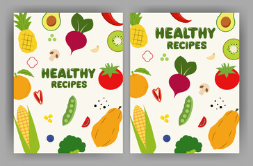 Flyers for Healthy eating, nutrition, cooking, breakfast menu, fresh food, dessert, diet, pastry, cuisine.
