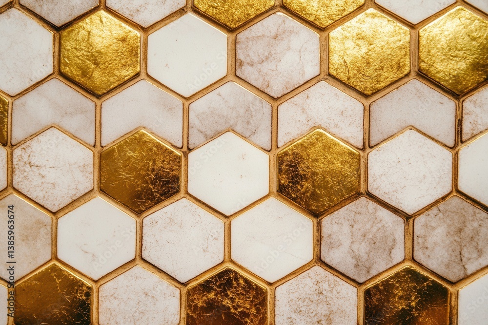 Poster elegant honeycomb pattern with alternating golden and marble tiles creating a luxurious and modern a