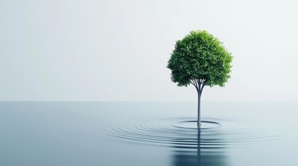 Monochrome tree with geometric water and air elements, simple sustainability concept