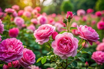 Pink Rose Garden in Full Bloom: A Documentary Photography Style