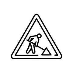Warning Icon of Roadwork Ahead, black outline, transparent background