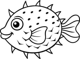 Obraz premium Puffer Fish Line art Design with white background 