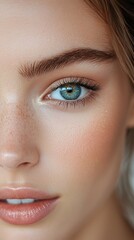 Fototapeta premium A woman with a blue eye and a pinkish tint to her lips