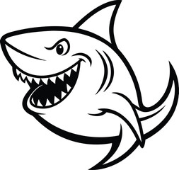 Shark Line art Design with white background