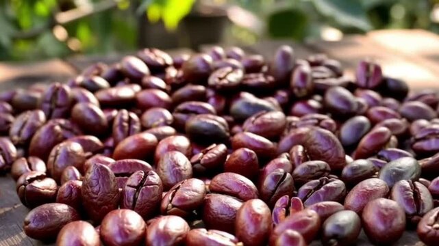 Sun-dried coffee beans