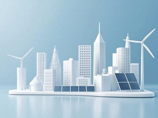 Obraz premium Abstract smart city with wind and solar power, ultraminimalist ecotechnology visualization