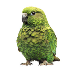 Playful Kakapo Parrot Sitting Isolated on Transparent Background