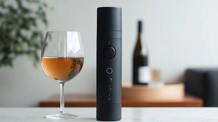 A high-tech electric wine opener with a sleek black design, on a white background