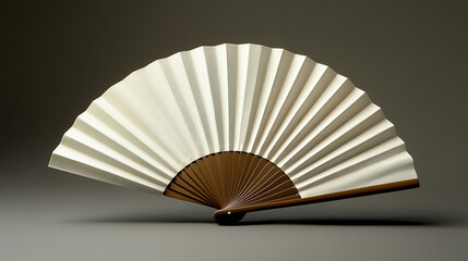 Folding fan sensu half-open on a soft gray surface