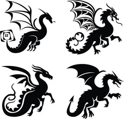 Dragon Flying with Wings Silhouette Set | Flying Dragon, Fantasy Illustration, and Mythological Icon Dragon Flying with Wings Silhouette Set | Fantasy Creature, Mythical Beast, and Dragon Vector Colle