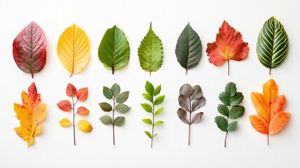 Obraz premium Colorful autumn leaves arranged in a row (1)