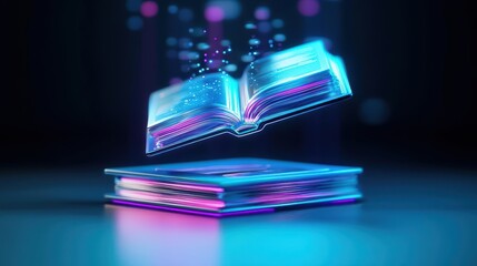 AIpowered education hub, floating holographic books and interactive screens, futuristic elearning
