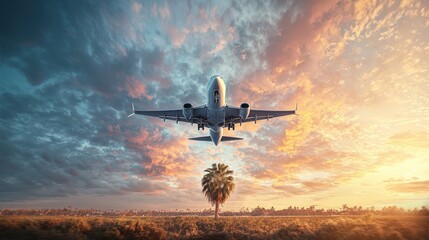 Jetliner soars sunset