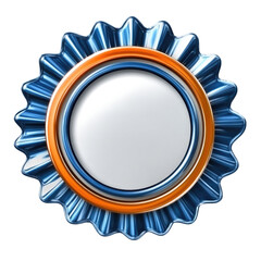 Decorative blue and orange award ribbon with blank center for customization isolated on transparent background, cutout png