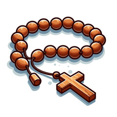 Vector illustration of wooden rosary beads with cross. Perfect for religious items, spiritual practices, and Catholic devotional accessories.