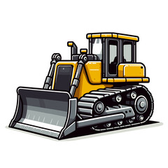 Vector yellow bulldozer construction vehicle with detailed mechanical parts. Ideal for building industry equipment, heavy machinery and engineering work illustrations.