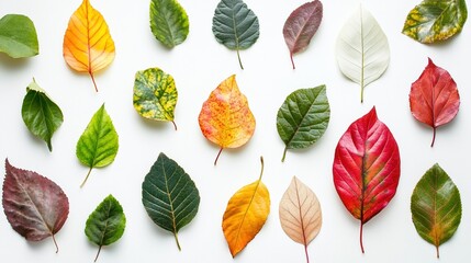 Obraz premium Colorful autumn leaves arranged on a white background (5)