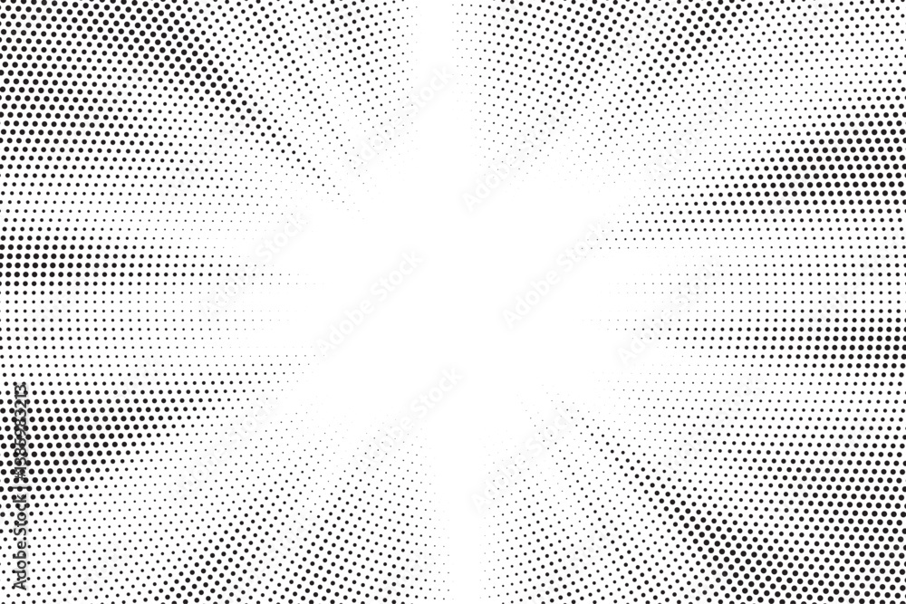 Fototapete Halftone gradient sun rays pattern. Abstract halftone vector dots background. monochrome dots pattern. Vector background in comic book style with sunburst rays and halftone. Retro pop art design.