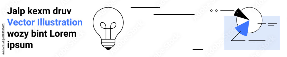 Poster light bulb representing ideas paired with a pie chart and abstract text elements. ideal for creativi