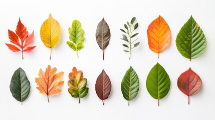 Obraz premium Colorful autumn leaves arranged on a white background (8)