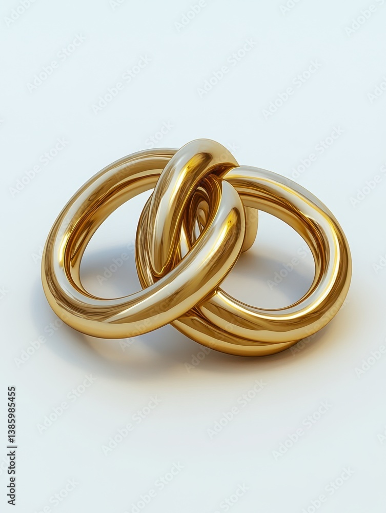 Poster golden rings intertwined in a symbol of connection and unity on a clean white background with soft s
