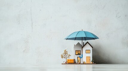 Miniature house protected by umbrella (1)