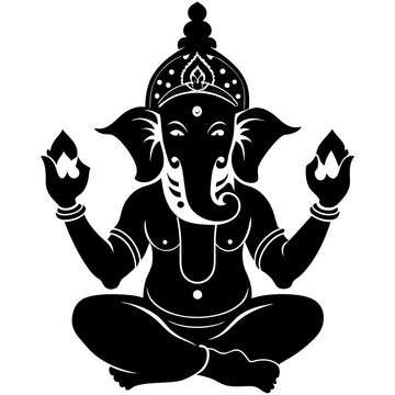 black ganesha sitting pose clip art preview