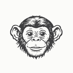 Obraz premium The head of a black Silhouette chimpanzee animal, Sketch Hand drawn single line art use for logo poster