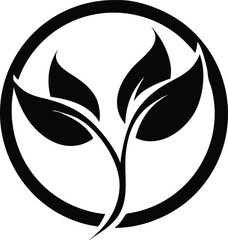 Black and White Leaf Icon in Circle - Eco-Friendly, Nature-Inspired Logo Design
