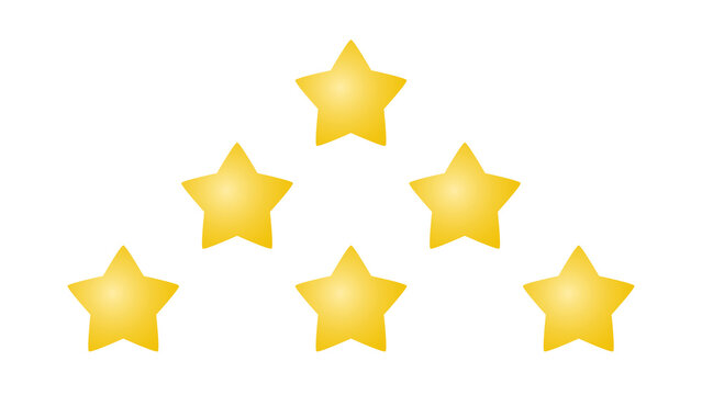 Star icon. Yellow isolated six stars. 6 stars rating review. Quality shape design.