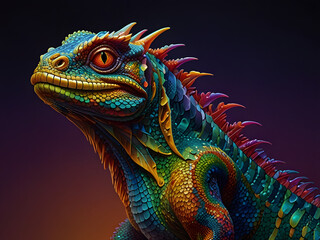 Vibrant Rainbow Lizard Fantasy Art