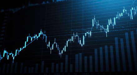 Financial growth trends in the stock market with blue graphs and charts
