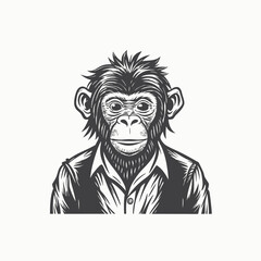 black Silhouette Cute Capuchin monkey sketch hand drawn realistic style Vector illustration