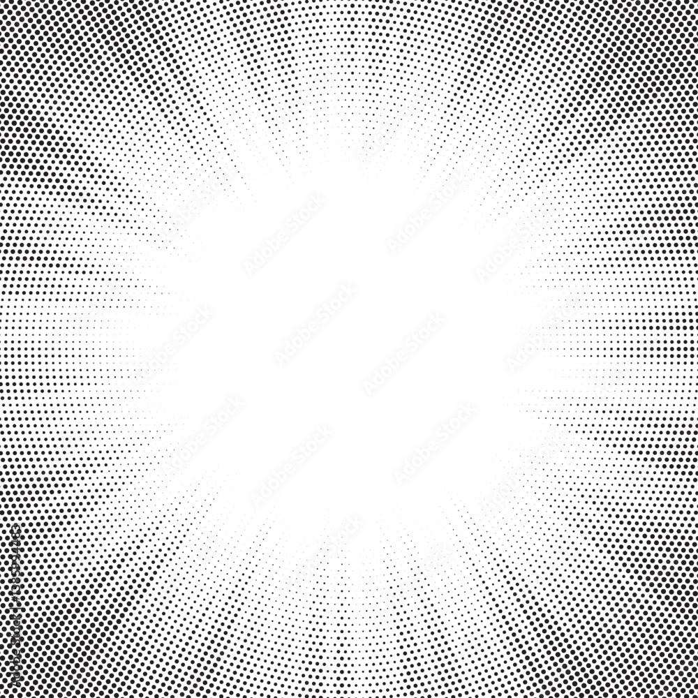 Poster Halftone gradient sun rays pattern. Abstract halftone vector dots background. monochrome dots pattern. Vector background in comic book style with sunburst rays and halftone. Retro pop art design.	