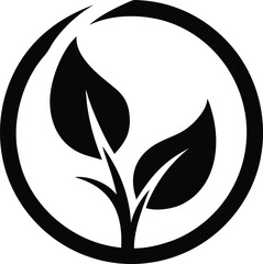 Minimalist Black and White Leaf Design in Circle - Eco-Friendly, Nature-Inspired Logo
