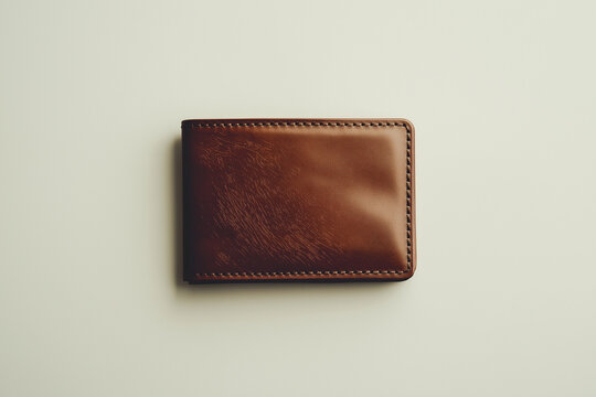 Close-up shot of a brown leather wallet with elegant texture on a neutral surface — perfect for accessories, product branding, or ecommerce listings.