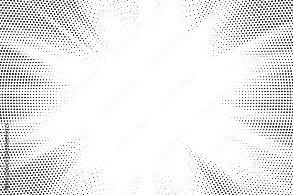 Leinwandbilder Halftone gradient sun rays pattern. abstract halftone vector dots background. monochrome dots pattern. pop art, comic small dots. star rays halftone poster. shine, explosion. sunrise rays background.