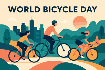 World bicycle day celebration with cyclists in scenic outdoor landscape design