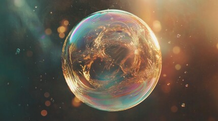 Golden Hour Bubble: A Macro Shot of an iridescent soap bubble against a bokeh background, capturing the ephemeral beauty and vibrant colors of nature's delicate art.