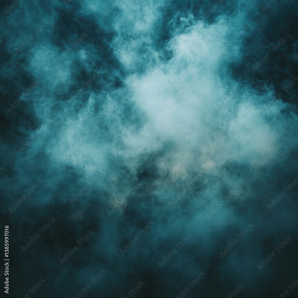 Poster ethereal teal smoke drifting in dark space creating a mysterious and atmospheric visual effect perfe