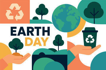 Fototapeta premium Colorful earth day design featuring recycling and nature elements for eco-friendly awareness