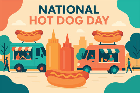 National hot dog day celebration with food trucks and condiments - Powered by Adobe