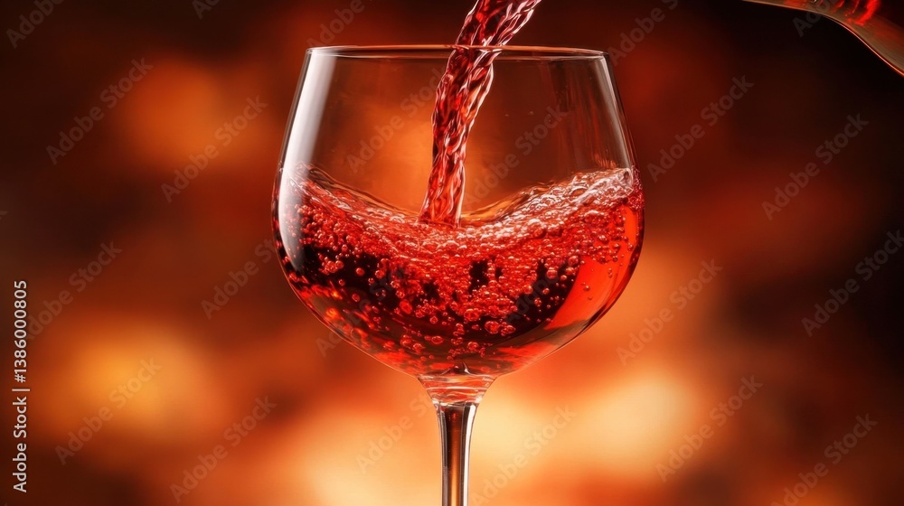 Poster elegant red wine pour into glass on warm background captures the rich color and dynamic motion of th