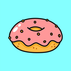 A vibrant cartoon donut with pink frosting and sprinkles, perfect for a sweet treat.
