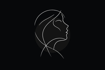 minimalist line art, elegant female silhouette, stark black against white background