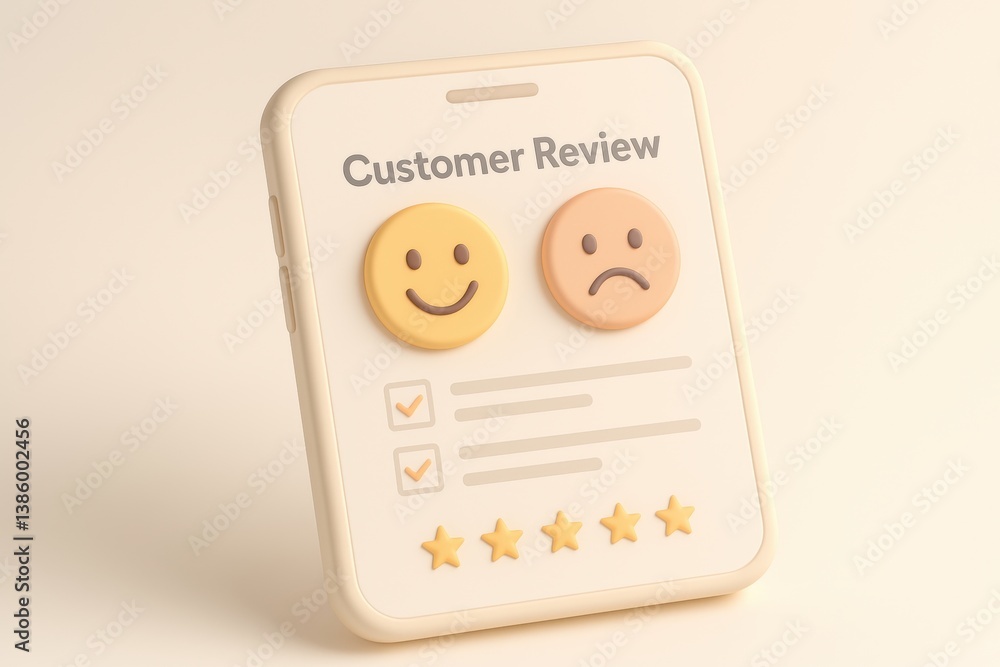 Poster customer review survey in smartphone: a vibrant digital mockup showcases a customer review interface