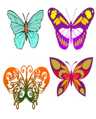 set of colorful butterflies with a transparent background